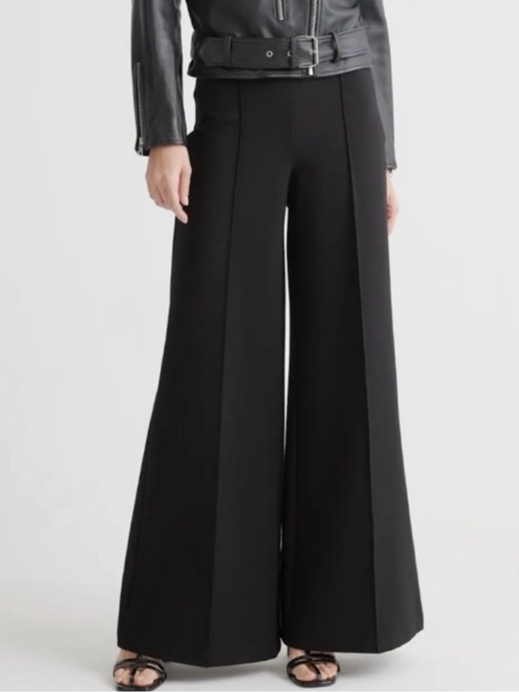 Quince Ultra-Stretch Ponte Super Wide Leg Ankle Pant Black Large Dkbiz01